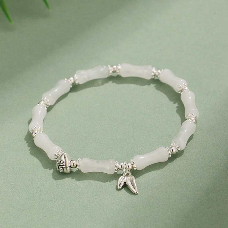 Mythstone Peridot White Jade Strawberry Quartz Green Aventurine Bamboo Fu Character Luck Bracelet