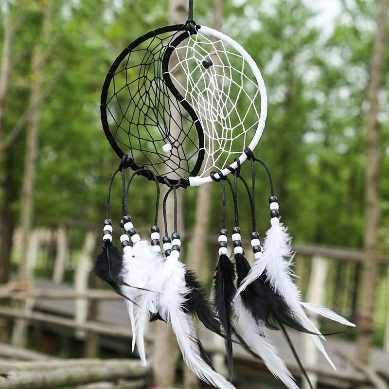 Mythstone Yin Yang  Dream Catcher Circular Net with Feathers Balance Decoration