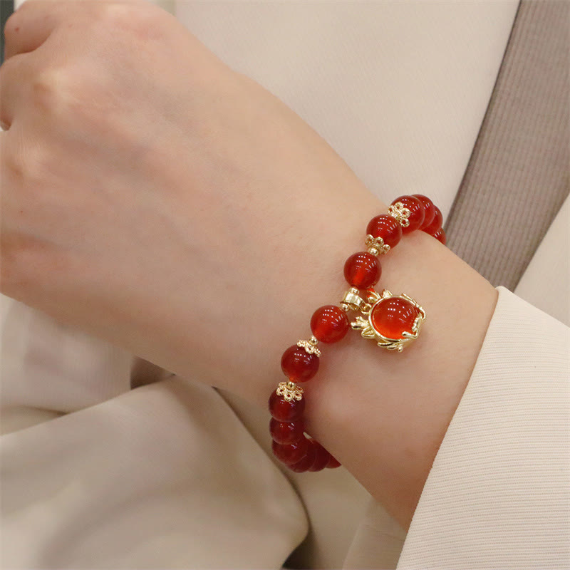 Mythstone Year of the Dragon Red Agate Jade Peace Buckle Fu Character Success Bracelet