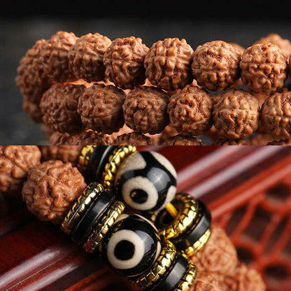 Mythstone 108 Mala Beads Rudraksha Bodhi Seed Dzi Bead Luck Wealth Bracelet