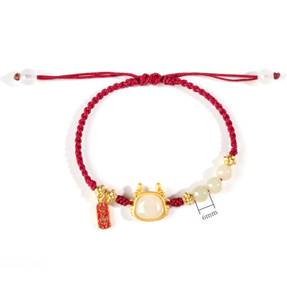 Mythstone Year of the Dragon Hetian White Jade Fu Character Peace And Joy Protection Bracelet