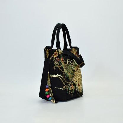 Mythstone Peacock Double-sided Embroidery Tote Bag Shoulder Bag Crossbody Bag