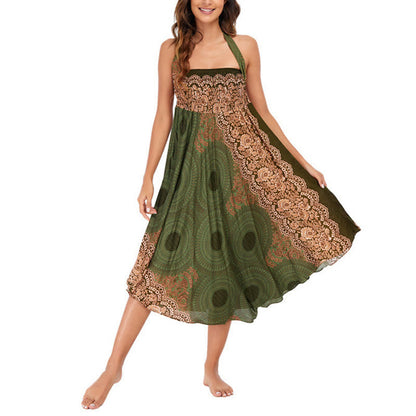 Mythstone Two Style Wear Bohemian Compass Rose Flower Lace-up Skirt Dress