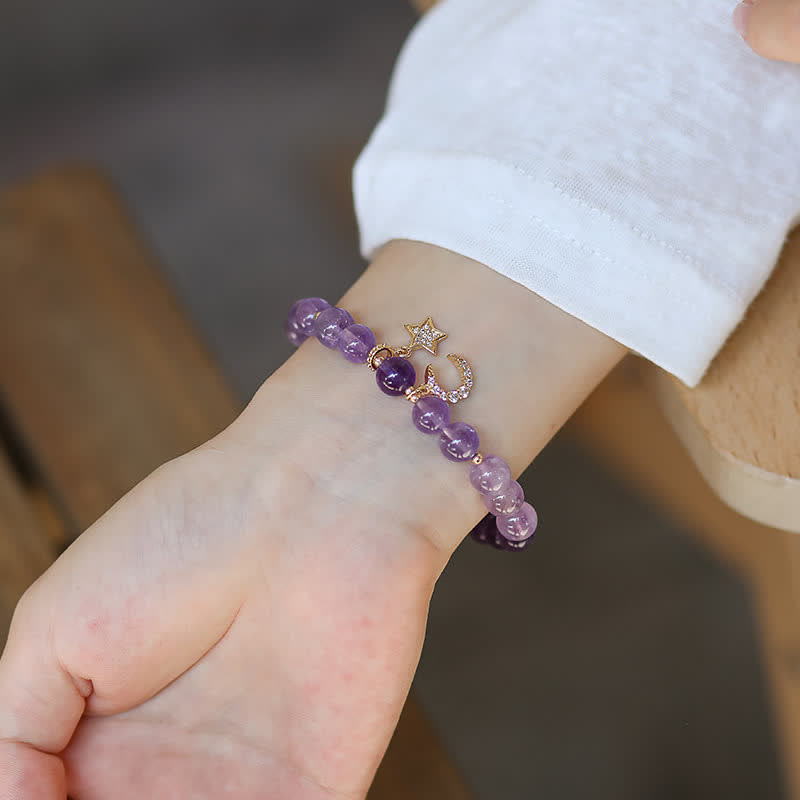 MythStone Amethyst Crystal Moon Star Healing Bracelet