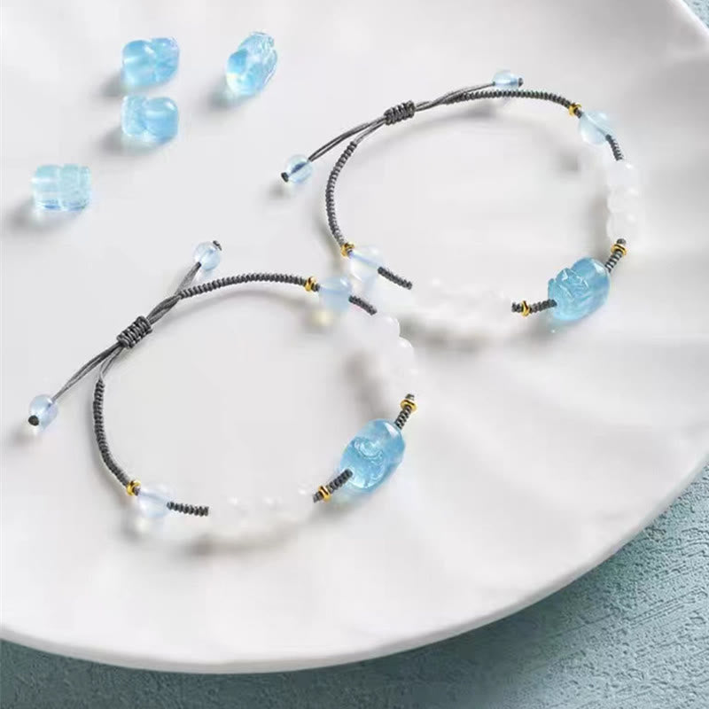 Mythstone Natural Aquamarine PiXiu Hetian White Jade Healing Bracelet