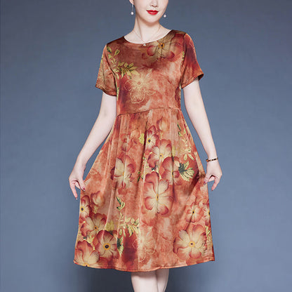 Mythstone Flowers Leaves Short Sleeve Midi Dress With Pockets