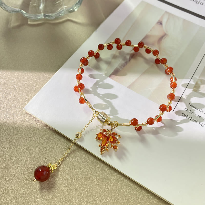 Mythstone Red Maple Leaf Luck Charm Bracelet