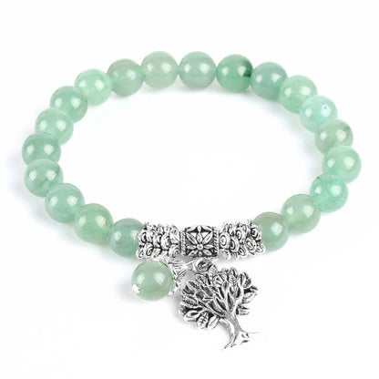 Mythstone Natural Gemstone Tree of Life Lucky Charm Stretch Bracelet