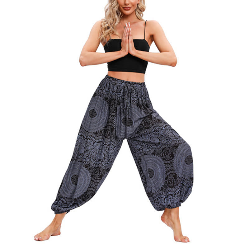 Mythstone Casual Loose Round Rose Pattern Harem Trousers Women's Yoga Pants