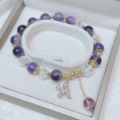 Mythstone Natural Amethyst Crystal Spiritual Butterfly Charm Bracelet