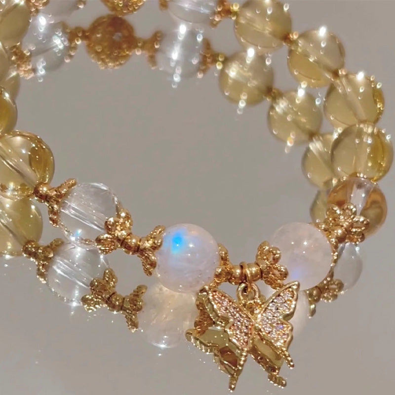 Mythstone Citrine Moonstone Butterfly Charm Prosperity Protection Bracelet