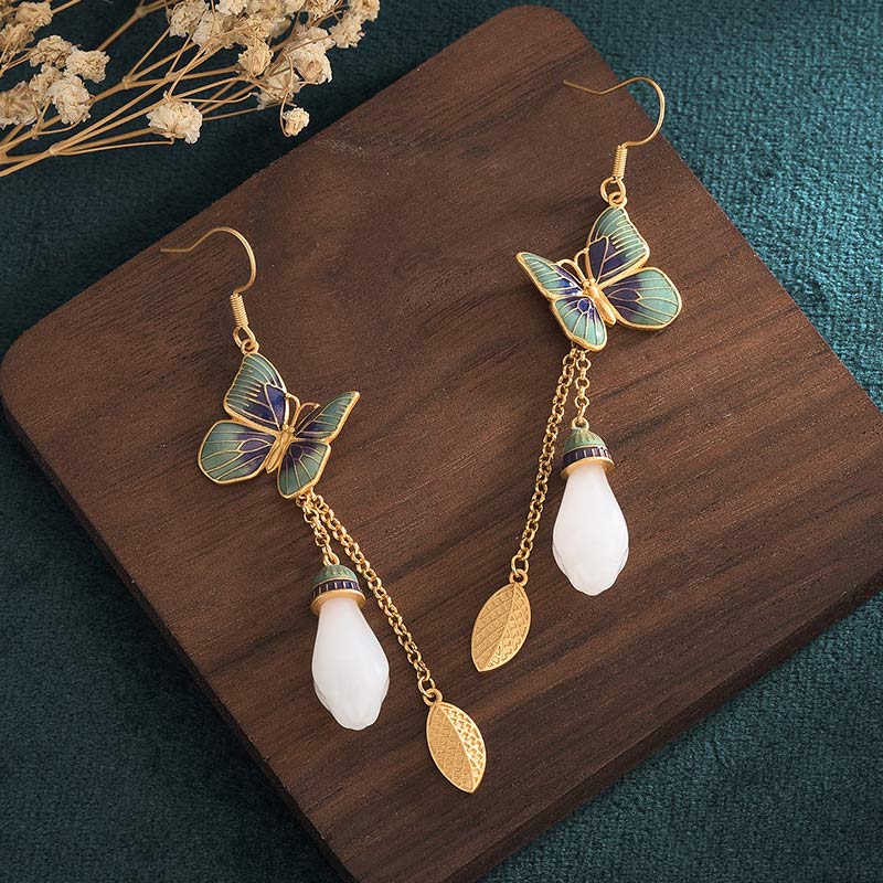 Mythstone FengShui White Jade Fortune Earrings