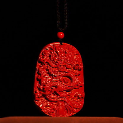 Mythstone Year of the Dragon Natural Cinnabar Luck Protection Necklace Pendant