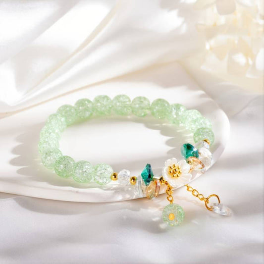 Mythstone Simple Design Flower Charm Glass Bead Bracelet