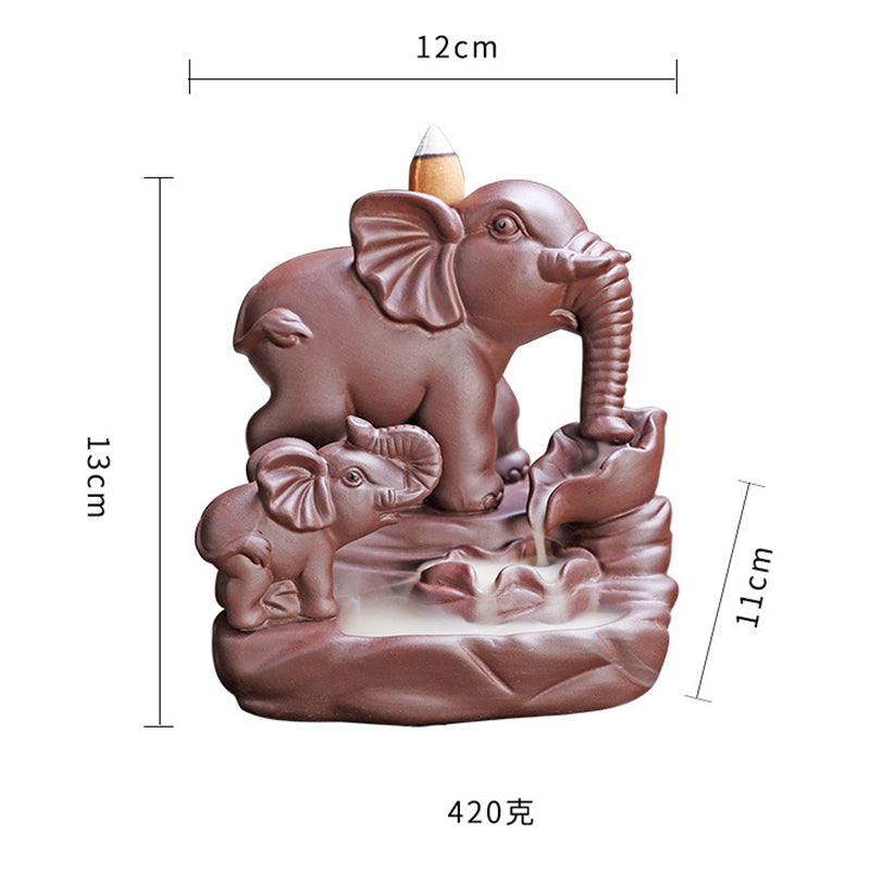 Mythstone Tibetan Elephant Purple Clay Backflow Smoke Fountain Protection Incense Burner Decoration