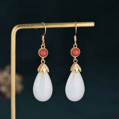 Mythstone FengShui White Jade Luck Drop Earrings