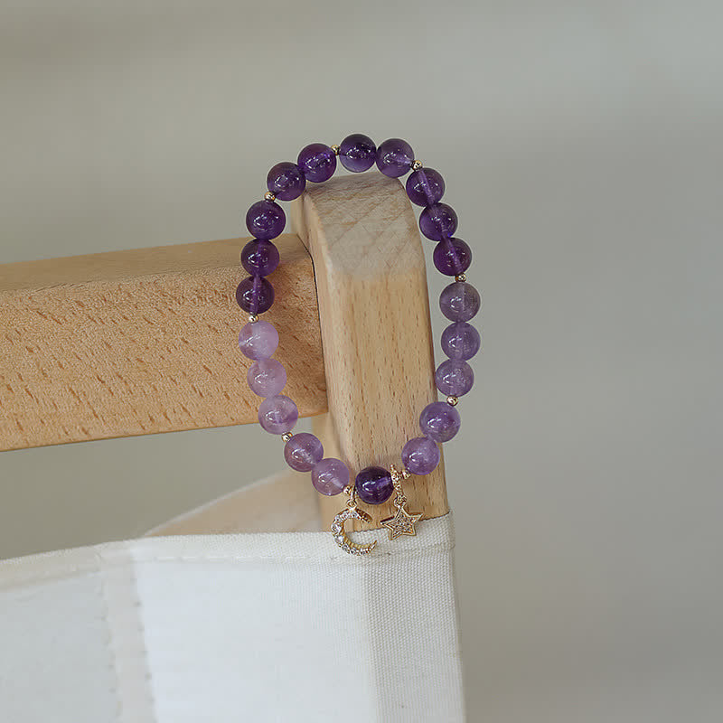 MythStone Amethyst Crystal Moon Star Healing Bracelet