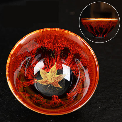 Mythstone Maple Leaf Colorful Ceramic Teacup Home Tea Cups