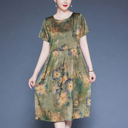 Mythstone Flowers Leaves Short Sleeve Midi Dress With Pockets