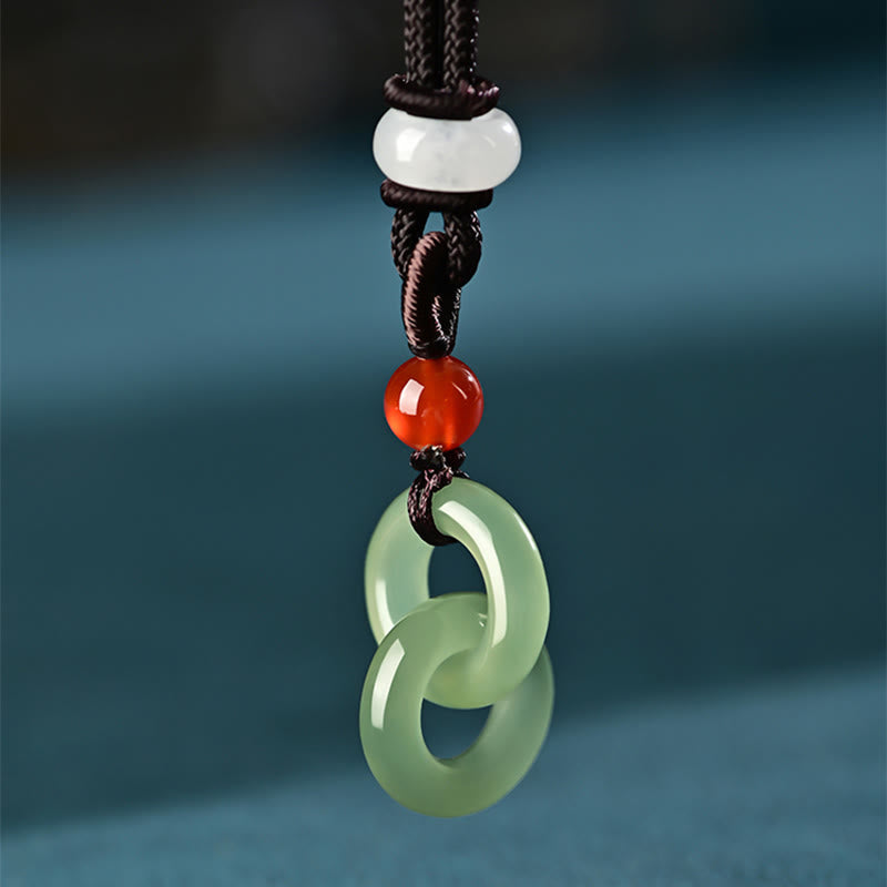 Mythstone Natural Hetian Cyan Jade White Jade Double Peace Buckle Success Necklace Pendant