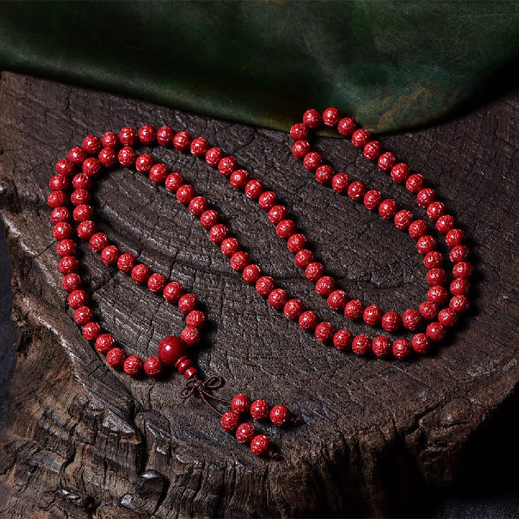 Mythstone 108 Mala Beads Cinnabar Om Mani Padme Hum Pattern Engraved Blessing Bracelet