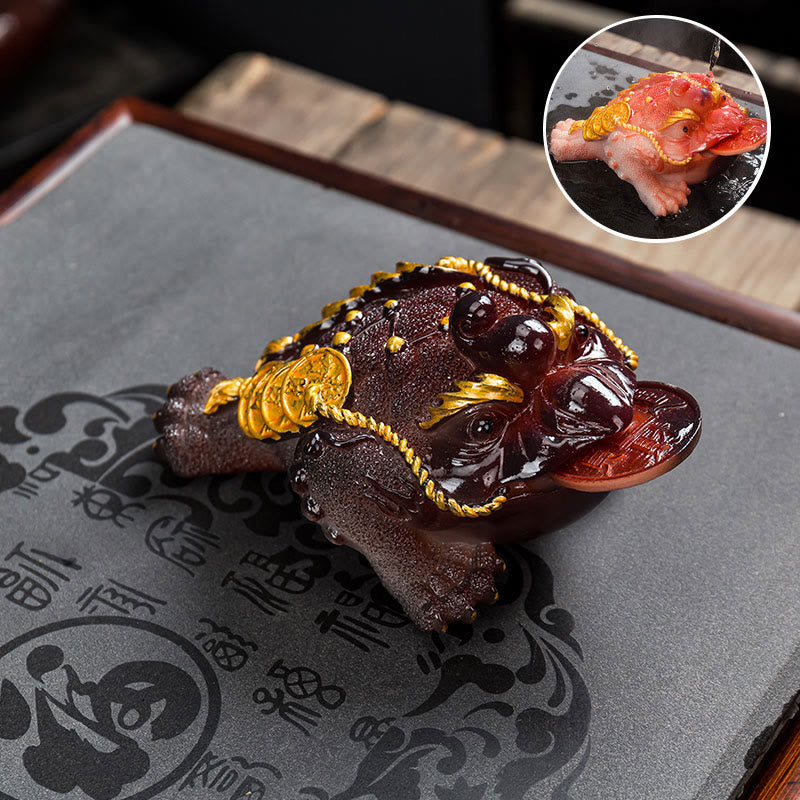 Mythstone Color Changing FengShui Wealth Lucky Frog Copper Coin Tea Pet Resin Figurine Decoration