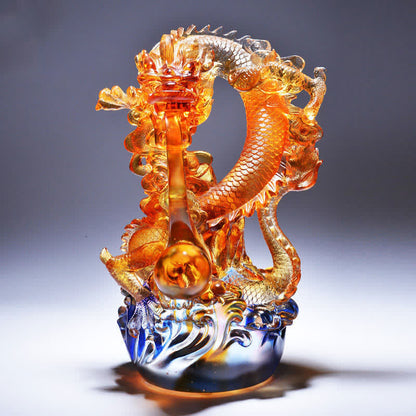 Mythstone Feng Shui Dragon Handmade Liuli Crystal Art Piece Success Home Office Decoration