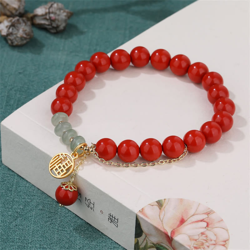 Mythstone Cinnabar Auspicious Fu Character Jade Calm Bracelet