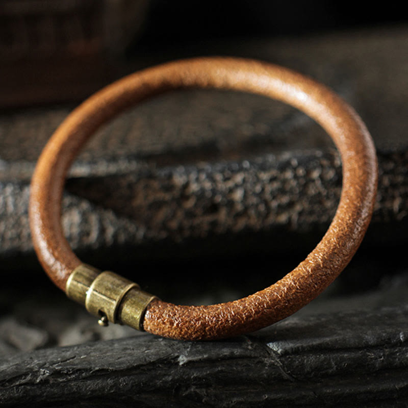 Mythstone Retro Leather Luck Healing Copper Magnetic Buckle Bracelet