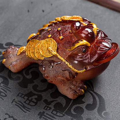 Mythstone Color Changing FengShui Wealth Lucky Frog Copper Coin Tea Pet Resin Figurine Decoration