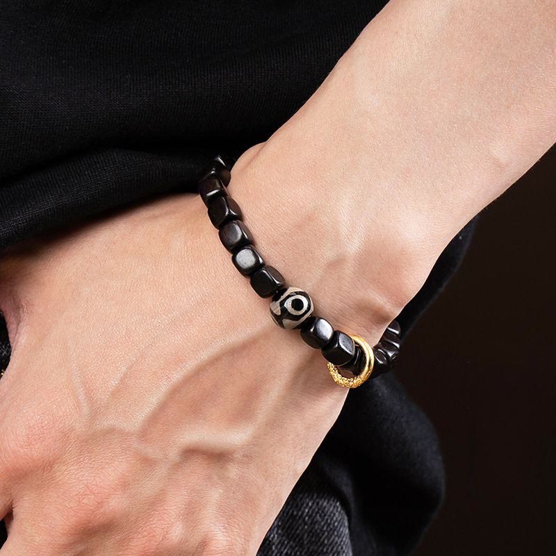 Mythstone Tibetan Ebony Wood Dzi Bead Balance Calm Bracelet