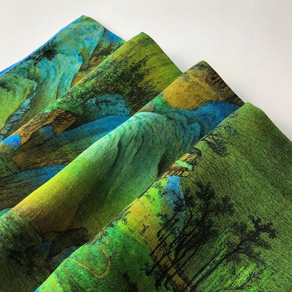 Mythstone A Panorama of Rivers and Mountains 100% Mulberry Silk Scarf Premium Grade 6A Silk Shawl