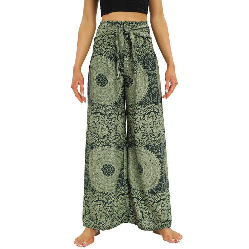 Mythstone Boho Lace-up Wide Leg Pants Women's Yoga Pants