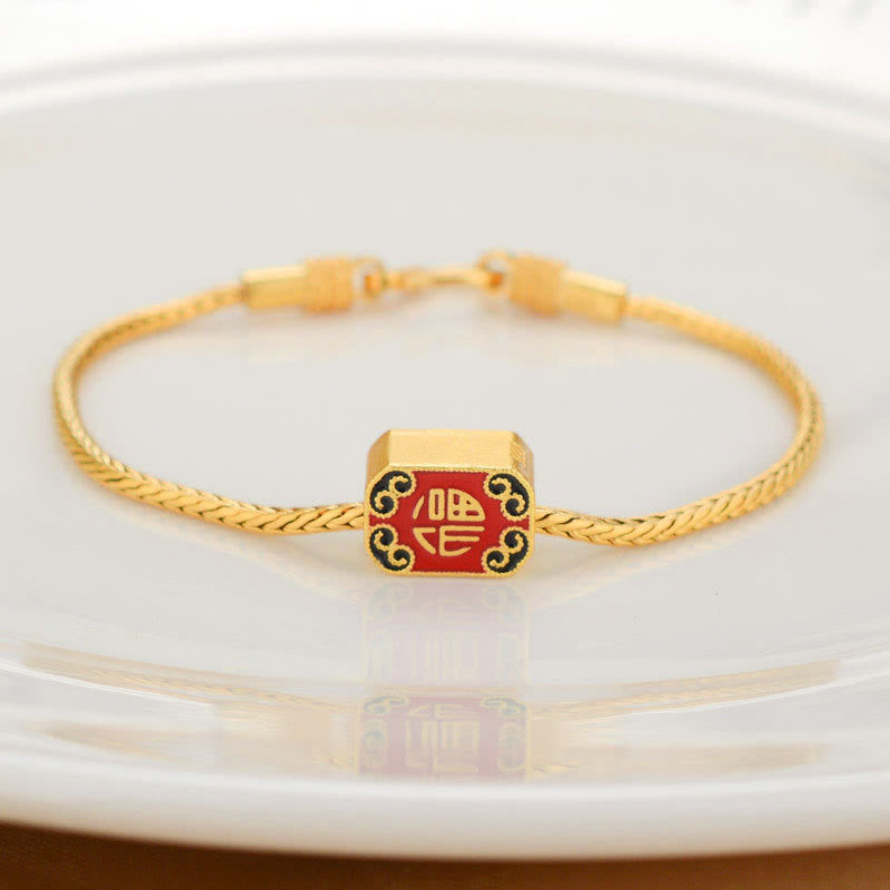 Mythstone Tibetan 18K Gold Om Mani Padme Hum Lucky Koi Fish Fu Character Ingot Copper Coin Peace Bracelet