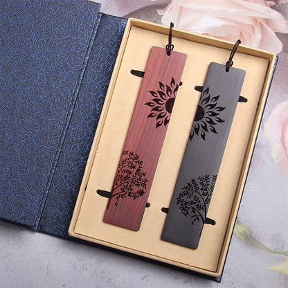 Mythstone Sun Tree Ebony Wood Small Leaf Red Sandalwood Bookmarks With Gift Box