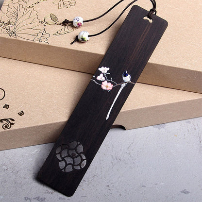 Mythstone Oriole Bird Flower Ebony Wood Bookmarks With Gift Box