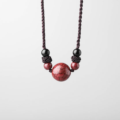 Mythstone Natural Cinnabar Stones Bead Blessing Necklace Pendant