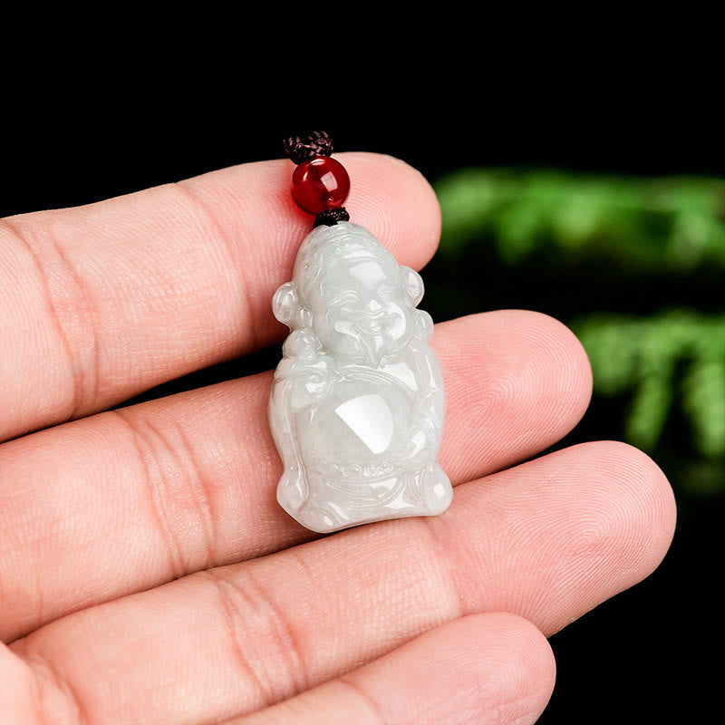 Mythstone Natural Jade Chinese God of Wealth Caishen Ingot Luck Necklace Pendant