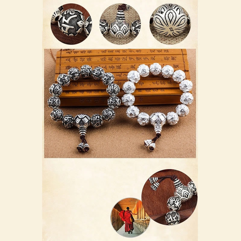 Mythstone Tibetan Om Mani Padme Hum Carved Alloy Beads Amulet Bracelet