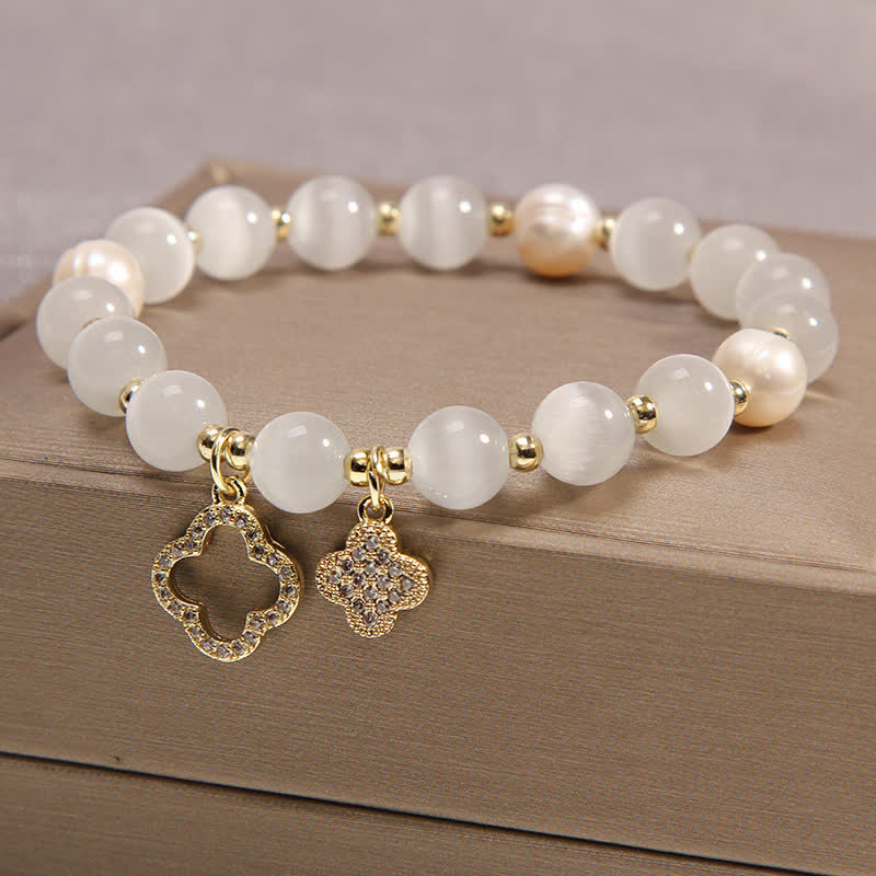 MythStone Cat's Eye Lovely Cat Pattern Pearl Love Charm Bracelet