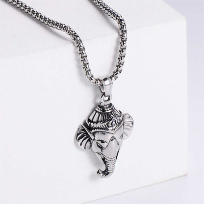 Mythstone Ganesh Ganpati Elephant Titanium Steel Protection Pendant Necklace