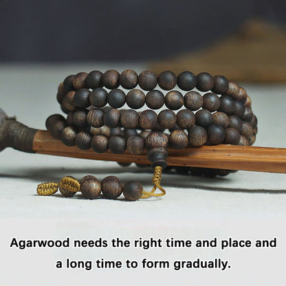 MythStone 7mm 108 Mala Beads Nha Trang Qinan Agarwood Peace Strength Bracelet