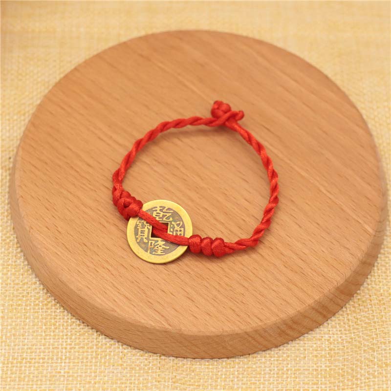 Mythstone Copper Coin Fortune Red String Weave Bracelet