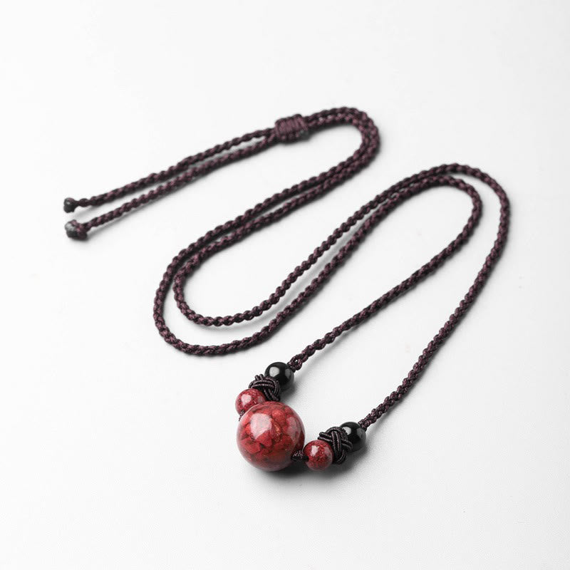 Mythstone Natural Cinnabar Stones Bead Blessing Necklace Pendant