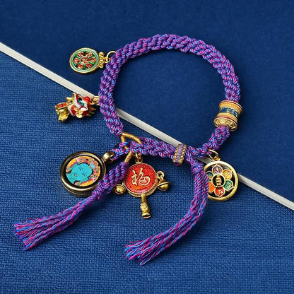 Pulsera trenzada de hilo de la suerte Thangka de la diosa de la riqueza Zakiram de Tara verde tibetana Mythstone 