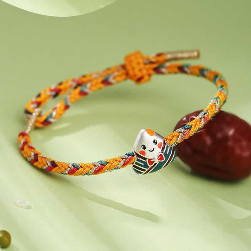 Mythstone 925 Sterling Silver Dragon Boat Festival Zongzi Pattern Luck Handmade Multicolored Rope Child Adult Bracelet