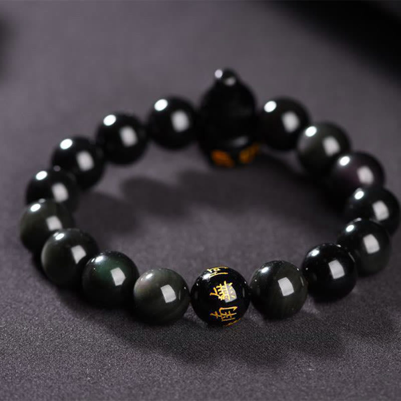 Mythstone Rainbow Obsidian Gourd Om Mani Padme Hum Inner Peace Bracelet