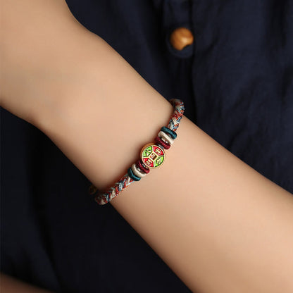 Mythstone Colorful Rope Wealth Comes From All Directions Handmade Eight Thread Peace Knot Luck Bracelet