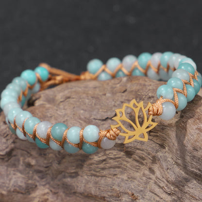 Mythstone Amazonite Beads Lotus Flower Balance Weave Bracelet