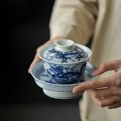 Mythstone Blue Dragon Design Ceramic Teacup Kung Fu Tea Cups